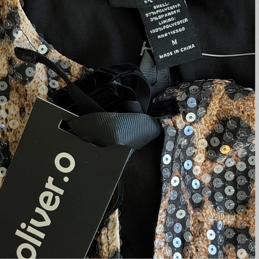 Oliver.O Tie-Front Peplum Blouse Brown large sequined leopard print top. NWT M - Picture 4 of 4